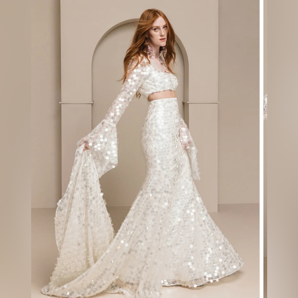 Rue De Seine White Sequin Two-Piece Bridal Gown